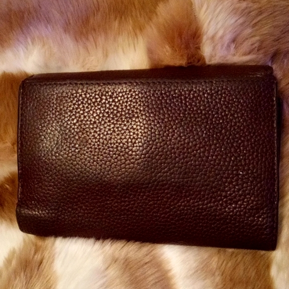 KATE SPADE♠️NEW YORK Brown Vintage Leather Wallet! Red Kate Spade  Fabric Inside - Picture 2 of 13